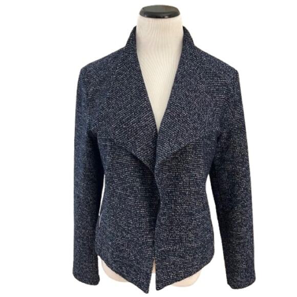 EUC Calvin Klein Navy and White Textured Tweed Drape Collar Blazer. Size M. - Picture 3 of 9